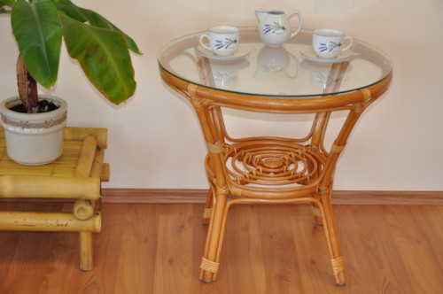 Ratanový stolek Bahama medový se sklem, 