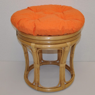 Ratanová taburetka velká medová polstr oranžový melír, 