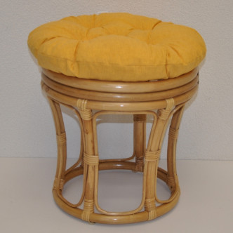 Ratanová taburetka velká medová polstr žlutý melír, 